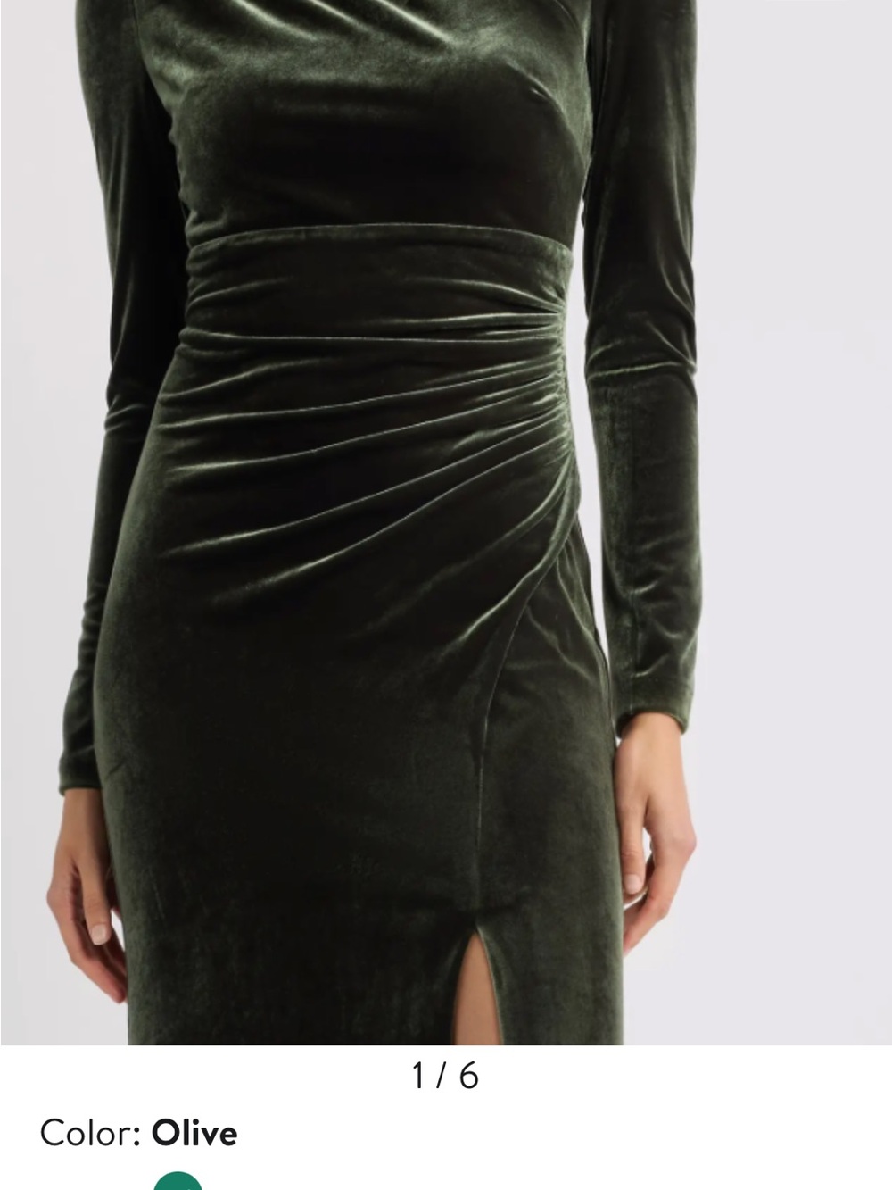 Eliza J Olive Velvet Ruched Long-Sleeve Gown